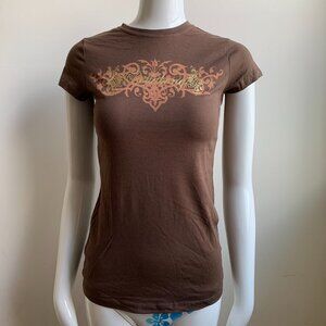 Billabong surf brown & gold foil logo graphic slim t-shirt